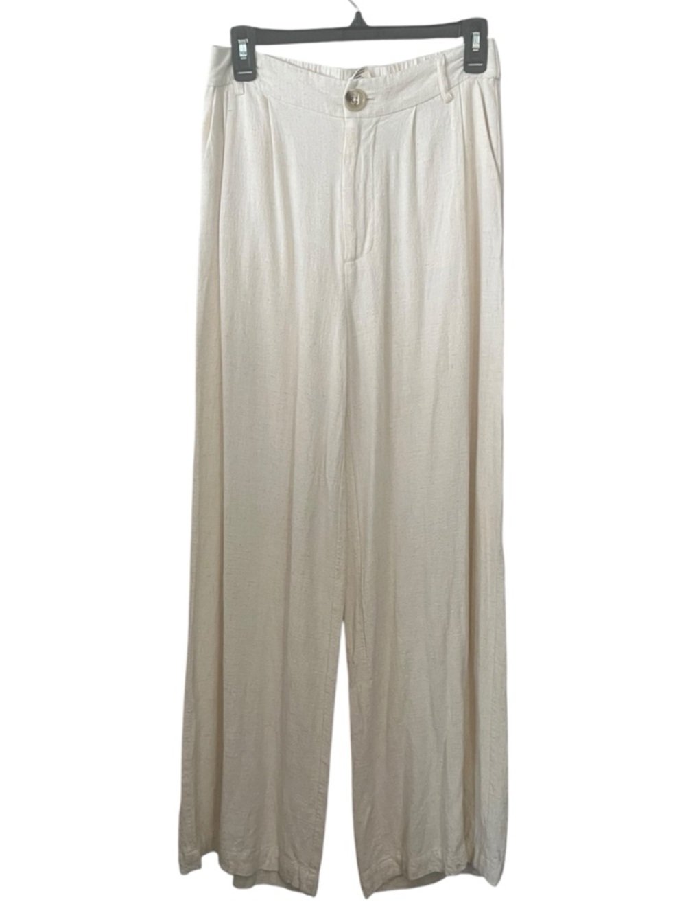 Indero Cream Wide Leg Pleated Trousers - High Rise Linen Blend - Size L - Picture 3 of 6